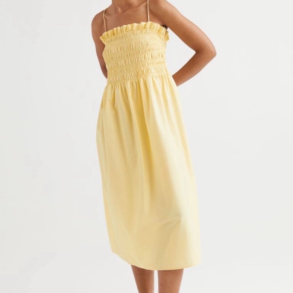 H&M Yellow Smocked Bodice Midi Dress